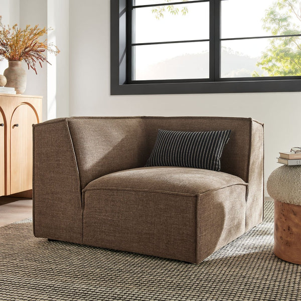 Modway Furniture Restore Modway Modular Corner Chair with Performance Fabric and French Piping Detail Mocha EEI-7393-MOC