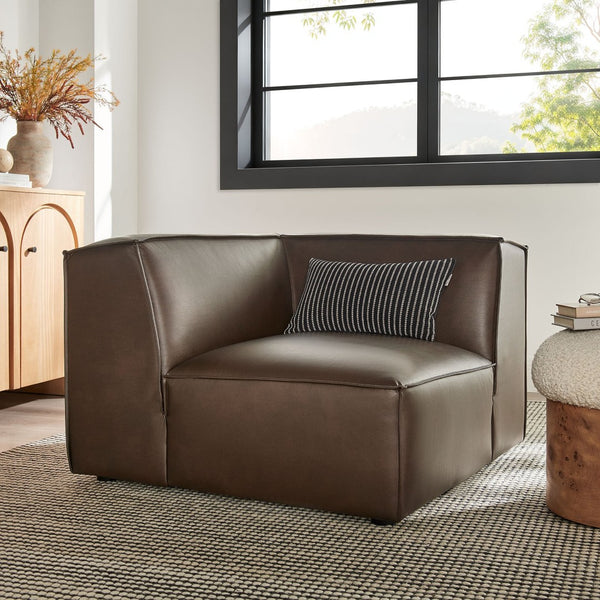 Modway Furniture Restore Modular Corner Armchair Vegan Leather Low Profile Contemporary Sectional Piece Espresso EEI-7394-ESP
