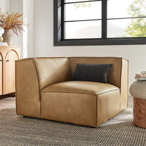 Modway Furniture Restore Modular Corner Armchair Vegan Leather Low Profile Contemporary Sectional Piece Toast EEI-7394-TST