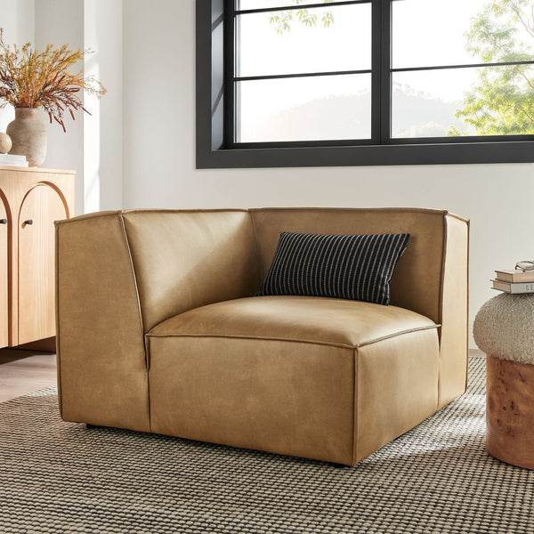Modway Furniture Restore Modular Corner Armchair Vegan Leather Low Profile Contemporary Sectional Piece Toast EEI-7394-TST