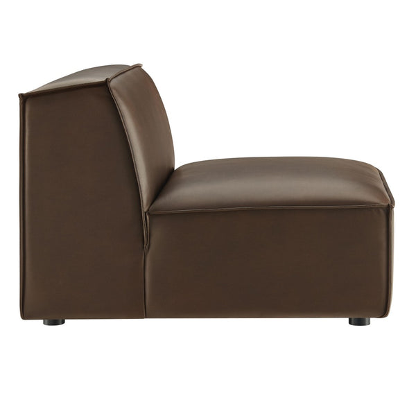 Modway Furniture Restore Modular Armless Lounge Chair Vegan Leather Piped Sectional Seating Espresso EEI-7396-ESP