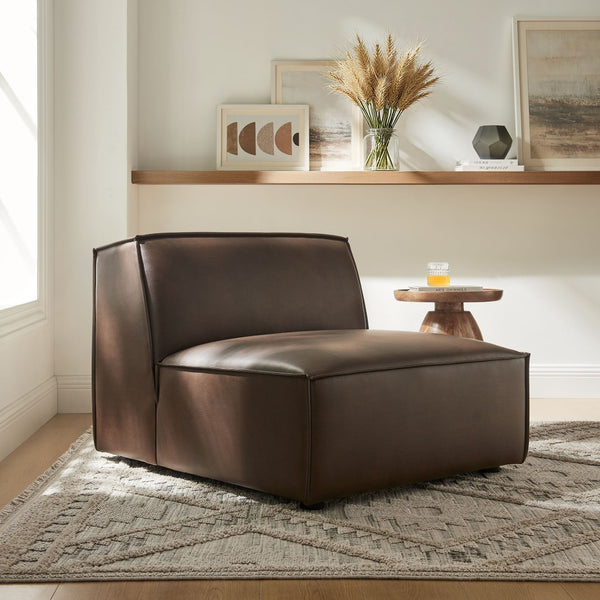 Modway Furniture Restore Modular Armless Lounge Chair Vegan Leather Piped Sectional Seating Espresso EEI-7396-ESP
