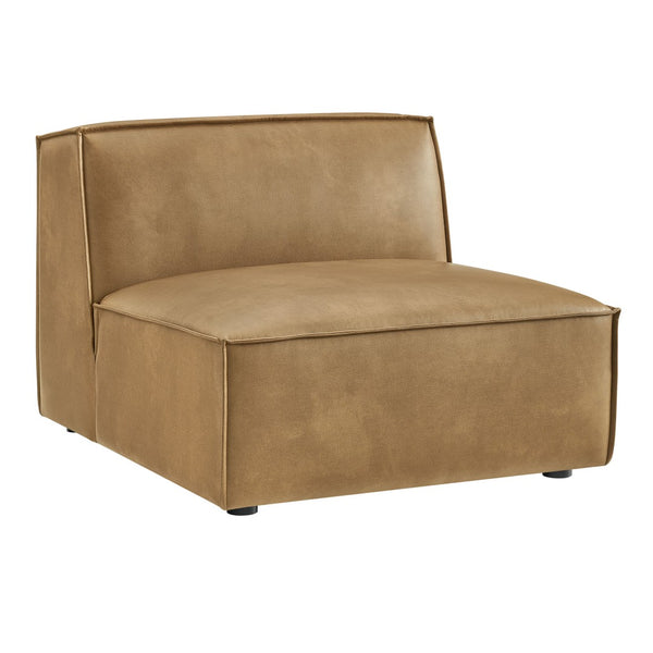 Modway Furniture Restore Modular Armless Lounge Chair Vegan Leather Piped Sectional Seating Toast EEI-7396-TST