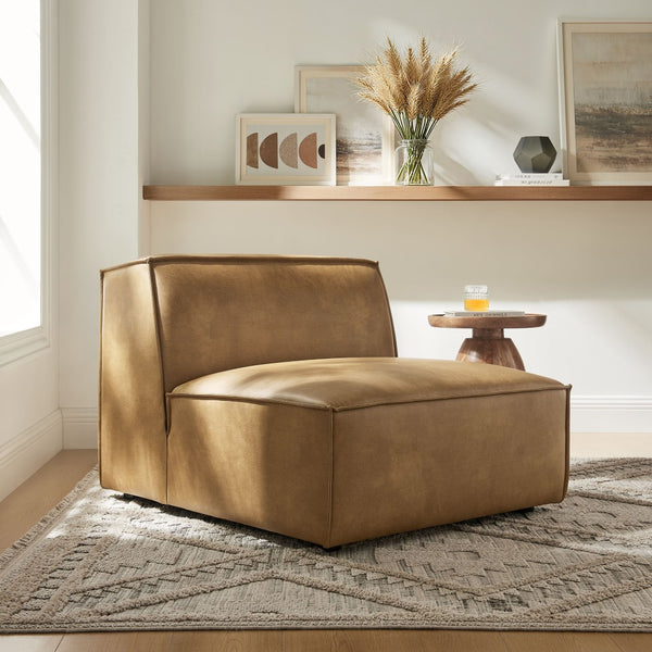 Modway Furniture Restore Modular Armless Lounge Chair Vegan Leather Piped Sectional Seating Toast EEI-7396-TST