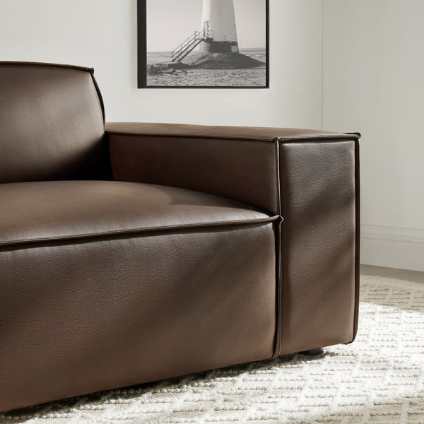 Modway Furniture Restore Modular Lounge Chair Vegan Leather Low Profile French Piping Living Room Espresso EEI-7398-ESP