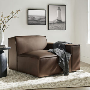 Modway Furniture Restore Modular Lounge Chair Vegan Leather Low Profile French Piping Living Room Espresso EEI-7398-ESP
