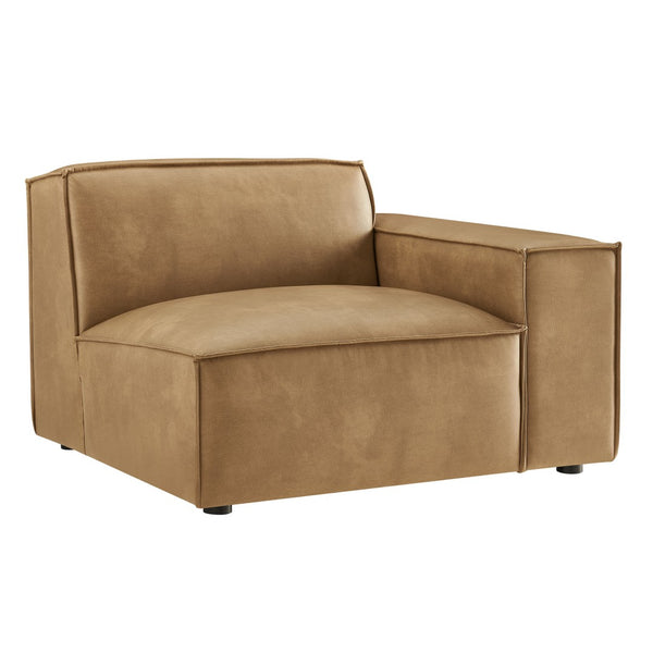 Modway Furniture Restore Modular Lounge Chair Vegan Leather Low Profile French Piping Living Room Toast EEI-7398-TST