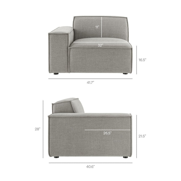 Modway Furniture Restore Modway Low Profile Modular Lounge Chair with Performance Fabric Piped Cushions Pewter EEI-7399-PEW