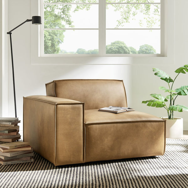 Modway Furniture Restore Modway Vegan Leather Modular Lounge Chair with French Piping Living Room Toast EEI-7400-TST