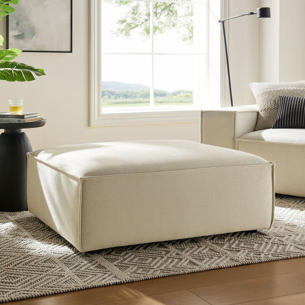 Modway Furniture Restore Modular Ottoman with Performance Fabric French Piping and Pocket Coil Support Ecru EEI-7401-ECR