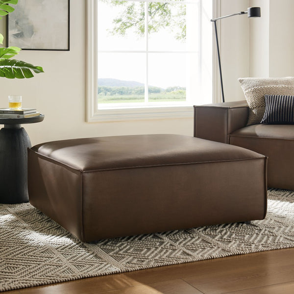 Modway Furniture Restore Modular Ottoman with Vegan Faux Leather French Piping for Living Room Sectionals Espresso EEI-7402-ESP