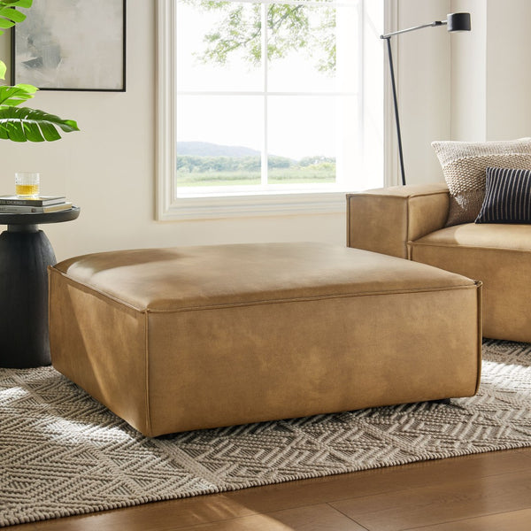 Modway Furniture Restore Modular Ottoman with Vegan Faux Leather French Piping for Living Room Sectionals Toast EEI-7402-TST