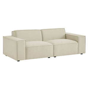 Modway Furniture Restore Modular Loveseat with French Piping and Stain Resistant Performance Fabric Ecru EEI-7403-ECR