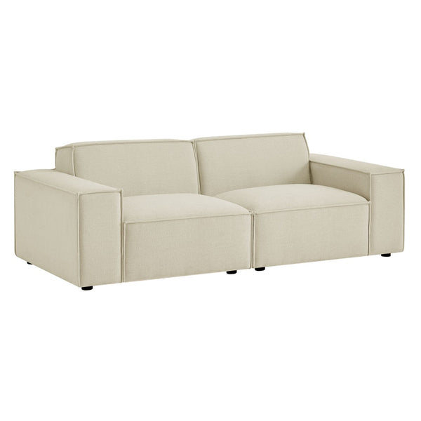Modway Furniture Restore Modular Loveseat with French Piping and Stain Resistant Performance Fabric Ecru EEI-7403-ECR