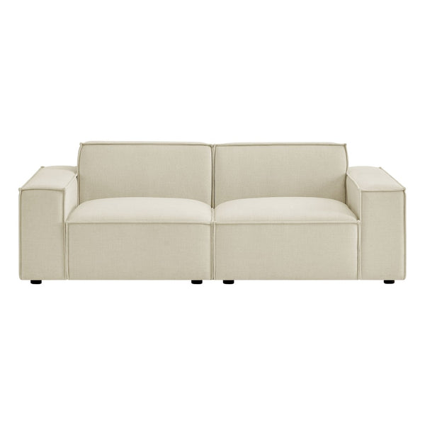 Modway Furniture Restore Modular Loveseat with French Piping and Stain Resistant Performance Fabric Ecru EEI-7403-ECR