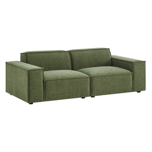 Modway Furniture Restore Modular Loveseat with French Piping and Stain Resistant Performance Fabric Foliage EEI-7403-FOL