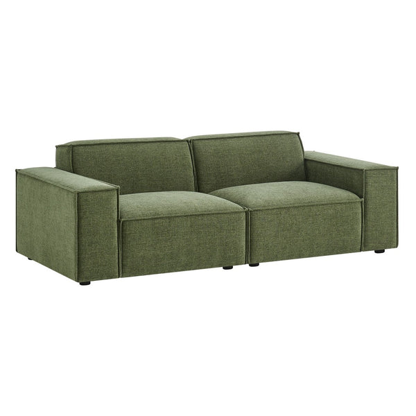 Modway Furniture Restore Modular Loveseat with French Piping and Stain Resistant Performance Fabric Foliage EEI-7403-FOL