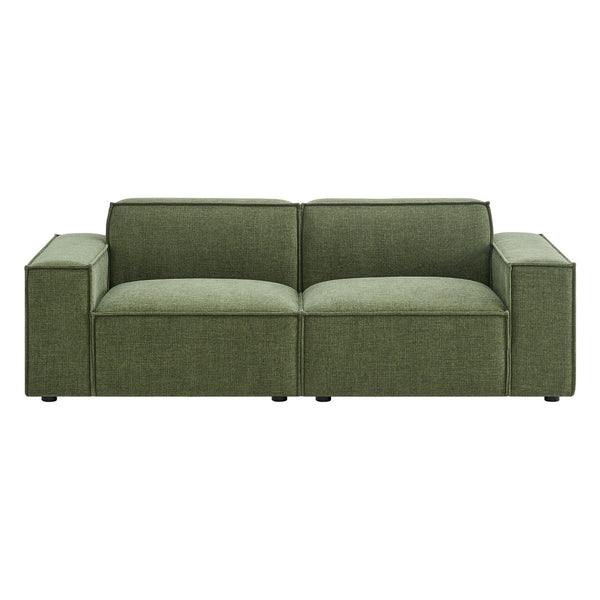 Modway Furniture Restore Modular Loveseat with French Piping and Stain Resistant Performance Fabric Foliage EEI-7403-FOL
