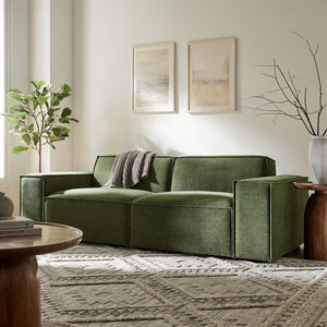 Modway Furniture Restore Modular Loveseat with French Piping and Stain Resistant Performance Fabric Foliage EEI-7403-FOL