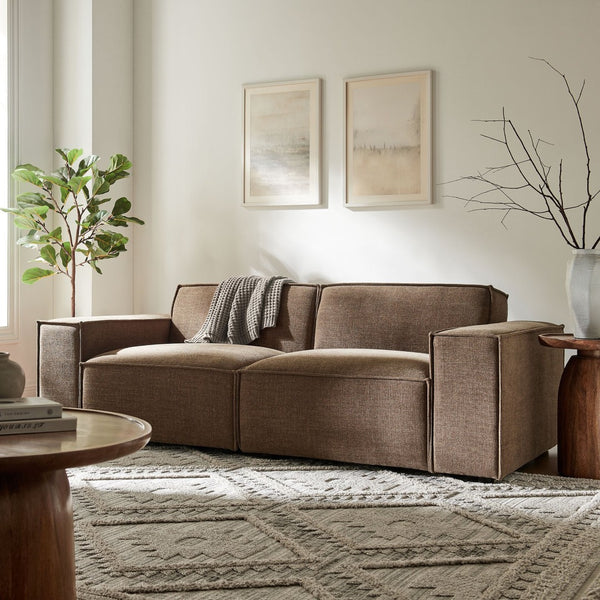 Modway Furniture Restore Modular Loveseat with French Piping and Stain Resistant Performance Fabric Mocha EEI-7403-MOC