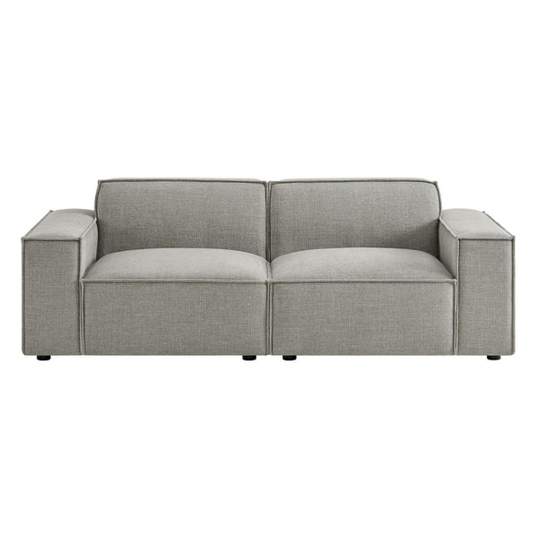 Modway Furniture Restore Modular Loveseat with French Piping and Stain Resistant Performance Fabric Pewter EEI-7403-PEW
