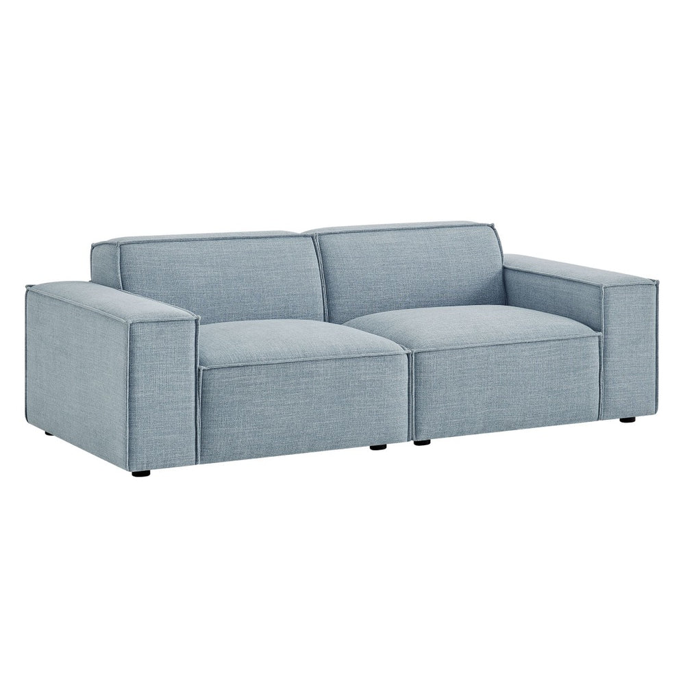 Modway Furniture Restore Modular Loveseat with French Piping and Stain Resistant Performance Fabric Sky Blue EEI-7403-SKY