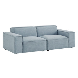 Modway Furniture Restore Modular Loveseat with French Piping and Stain Resistant Performance Fabric Sky Blue EEI-7403-SKY