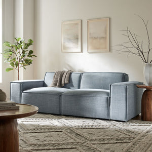 Modway Furniture Restore Modular Loveseat with French Piping and Stain Resistant Performance Fabric Sky Blue EEI-7403-SKY