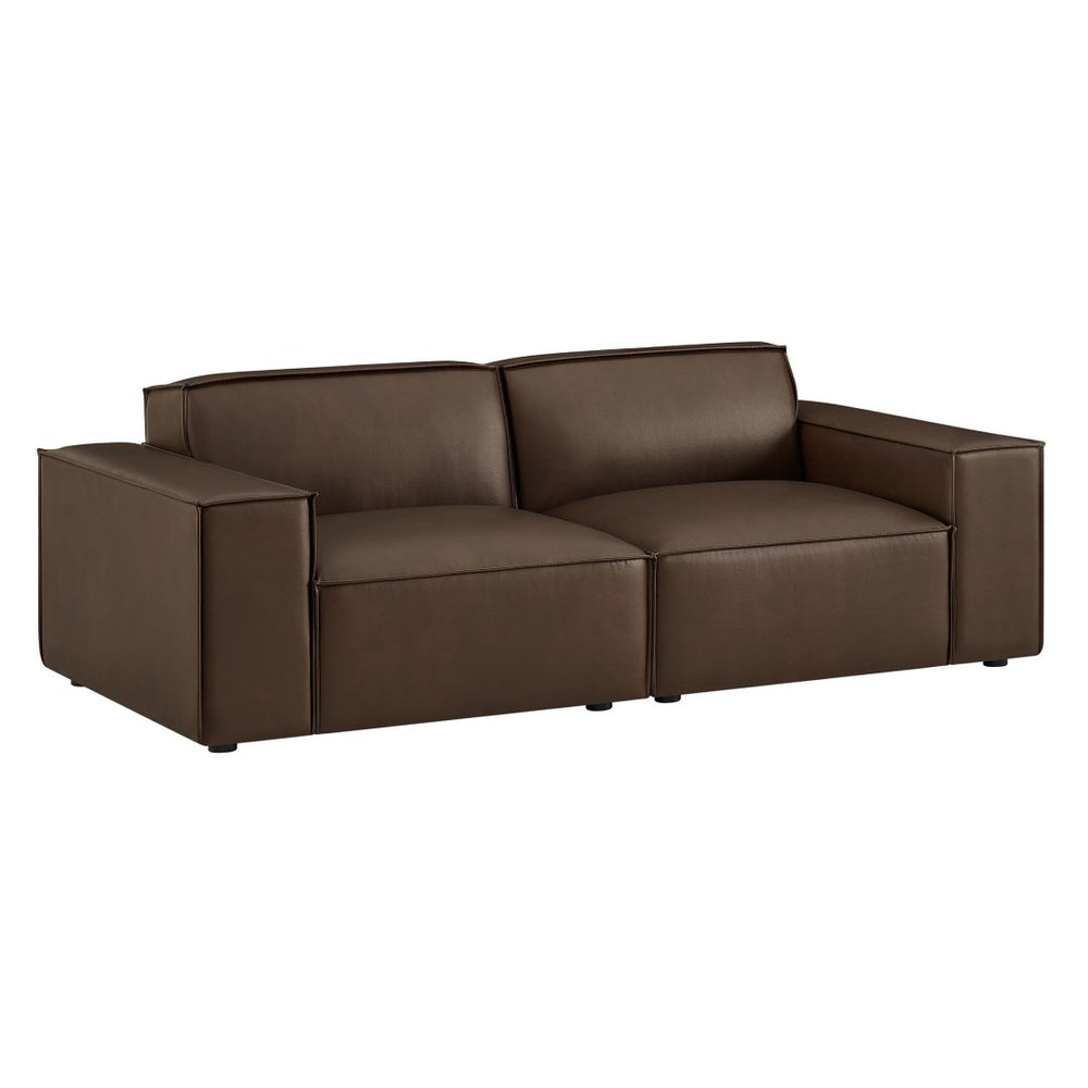 Modway Furniture Restore Modway Modular Loveseat Faux Leather French Piping Tailored Living Room Seating Espresso EEI-7404-ESP