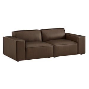Modway Furniture Restore Modway Modular Loveseat Faux Leather French Piping Tailored Living Room Seating Espresso EEI-7404-ESP