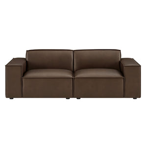 Modway Furniture Restore Modway Modular Loveseat Faux Leather French Piping Tailored Living Room Seating Espresso EEI-7404-ESP