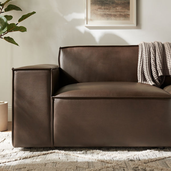 Modway Furniture Restore Modway Modular Loveseat Faux Leather French Piping Tailored Living Room Seating Espresso EEI-7404-ESP