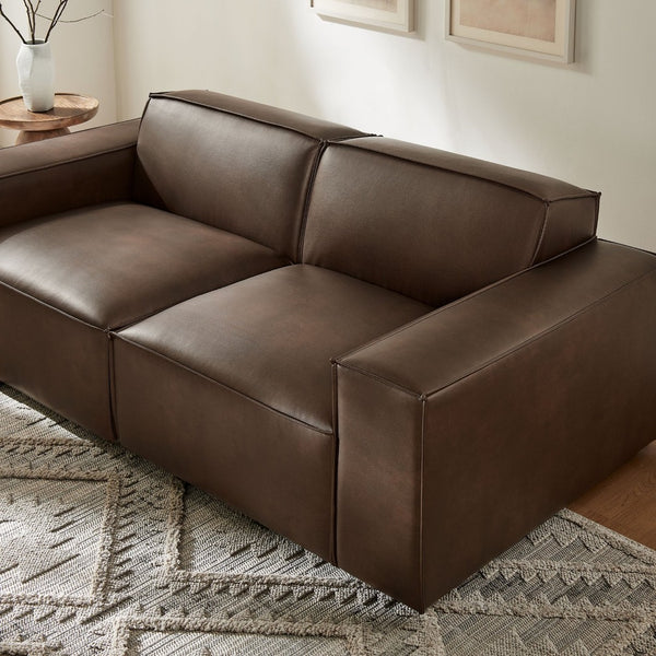 Modway Furniture Restore Modway Modular Loveseat Faux Leather French Piping Tailored Living Room Seating Espresso EEI-7404-ESP