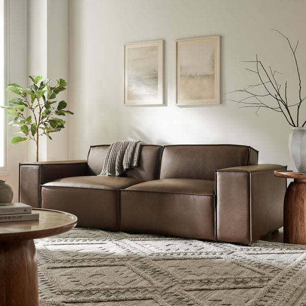 Modway Furniture Restore Modway Modular Loveseat Faux Leather French Piping Tailored Living Room Seating Espresso EEI-7404-ESP