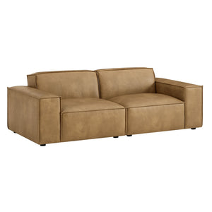 Modway Furniture Restore Modway Modular Loveseat Faux Leather French Piping Tailored Living Room Seating Toast EEI-7404-TST