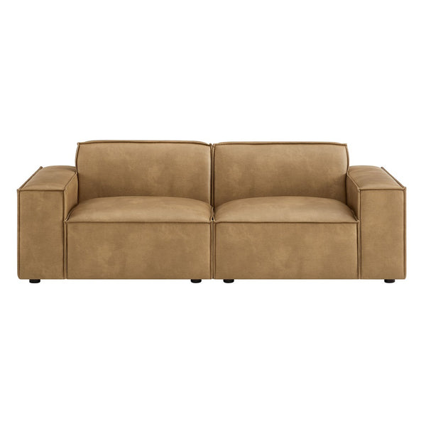 Modway Furniture Restore Modway Modular Loveseat Faux Leather French Piping Tailored Living Room Seating Toast EEI-7404-TST