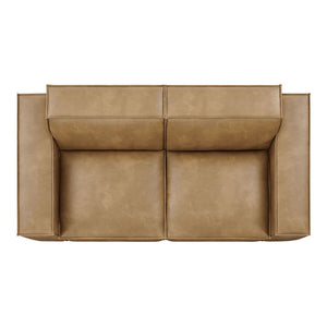 Modway Furniture Restore Modway Modular Loveseat Faux Leather French Piping Tailored Living Room Seating Toast EEI-7404-TST