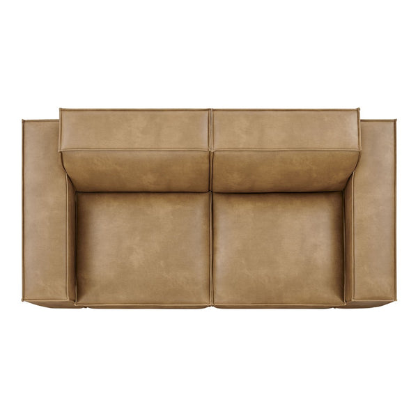 Modway Furniture Restore Modway Modular Loveseat Faux Leather French Piping Tailored Living Room Seating Toast EEI-7404-TST