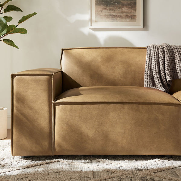 Modway Furniture Restore Modway Modular Loveseat Faux Leather French Piping Tailored Living Room Seating Toast EEI-7404-TST