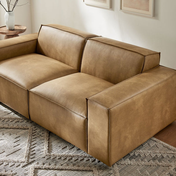 Modway Furniture Restore Modway Modular Loveseat Faux Leather French Piping Tailored Living Room Seating Toast EEI-7404-TST