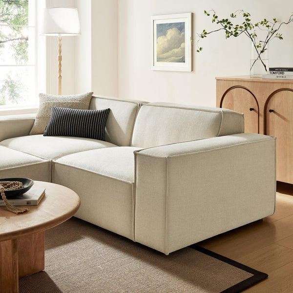 Modway Furniture Restore Modular Loveseat Ottoman Set Stain Resistant Fabric Coil Support Contemporary Ecru EEI-7405-ECR
