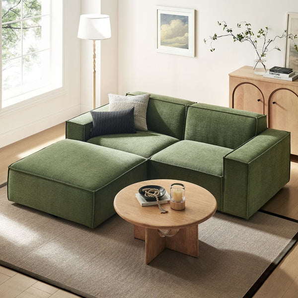 Modway Furniture Restore Modular Loveseat Ottoman Set Stain Resistant Fabric Coil Support Contemporary Foliage EEI-7405-FOL