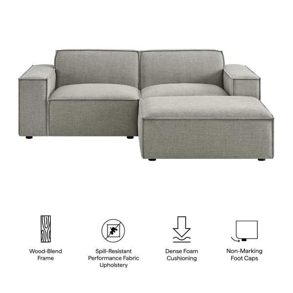 Modway Furniture Restore Modular Loveseat Ottoman Set Stain Resistant Fabric Coil Support Contemporary Pewter EEI-7405-PEW