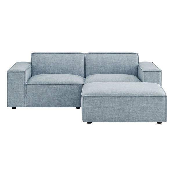 Modway Furniture Restore Modular Loveseat Ottoman Set Stain Resistant Fabric Coil Support Contemporary Sky EEI-7405-SKY