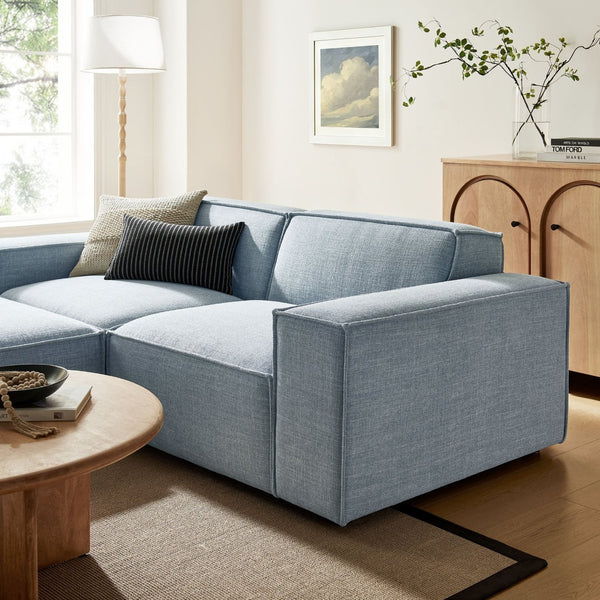 Modway Furniture Restore Modular Loveseat Ottoman Set Stain Resistant Fabric Coil Support Contemporary Sky EEI-7405-SKY