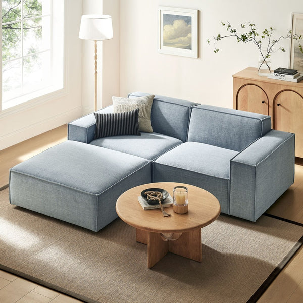 Modway Furniture Restore Modular Loveseat Ottoman Set Stain Resistant Fabric Coil Support Contemporary Sky EEI-7405-SKY