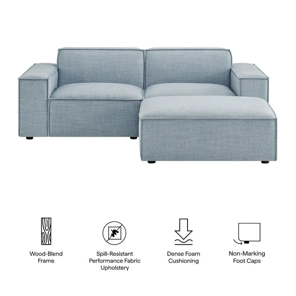 Modway Furniture Restore Modular Loveseat Ottoman Set Stain Resistant Fabric Coil Support Contemporary Sky EEI-7405-SKY