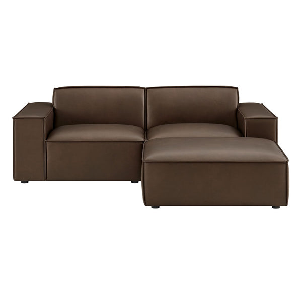 Modway Furniture Restore Modular Vegan Leather Loveseat Set with Ottoman for Modern Living Rooms Espresso EEI-7406-ESP