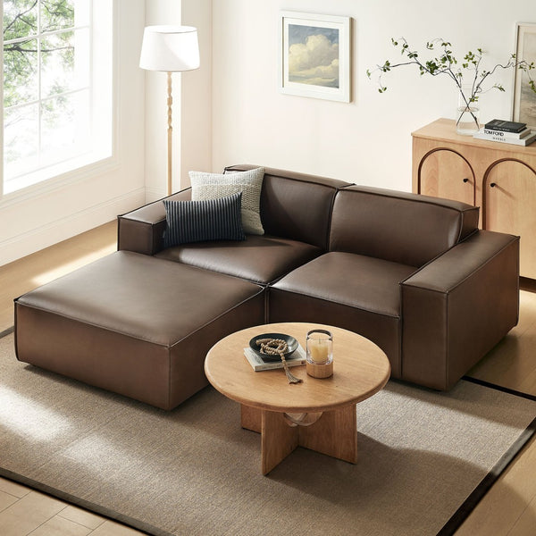 Modway Furniture Restore Modular Vegan Leather Loveseat Set with Ottoman for Modern Living Rooms Espresso EEI-7406-ESP