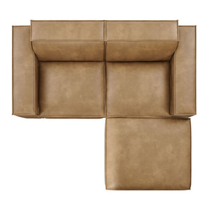 Modway Furniture Restore Modular Vegan Leather Loveseat Set with Ottoman for Modern Living Rooms Toast EEI-7406-TST